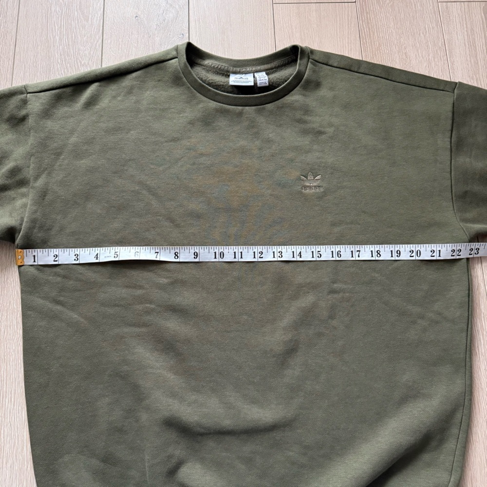 Adidas Logo Embroidered Boyfriend Sweatshirt in Olive Green Juniors Size XL - Picture 9 of 11